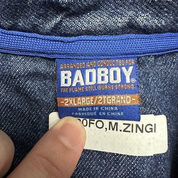 BadBoy Blue Denim Jacket Vintage Hip Hop BB Zip Up Missing Pull Size 2XL - Picture 4 of 9